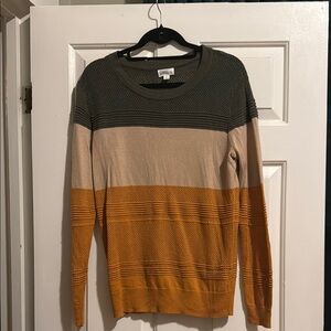 Colorblock Sweater in Green, Beige, and Mustard